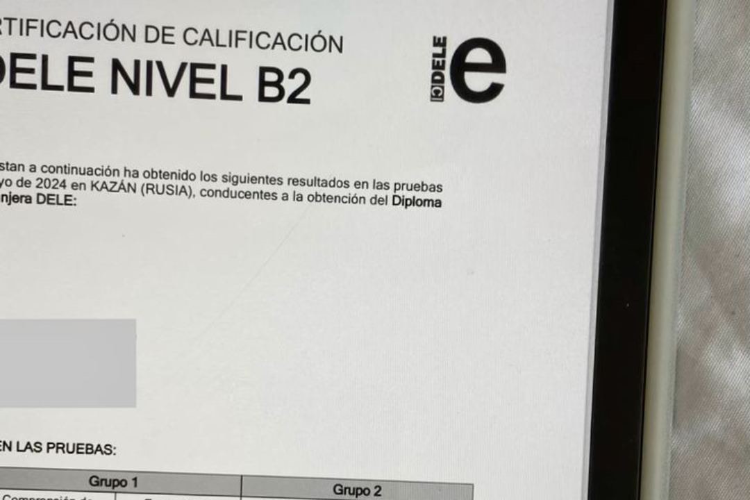 DELE B2 certificate showing a passing result