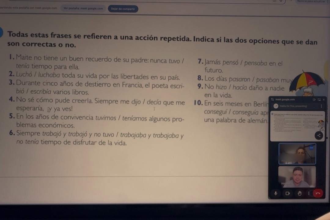 One-to-one online Spanish lesson in progress